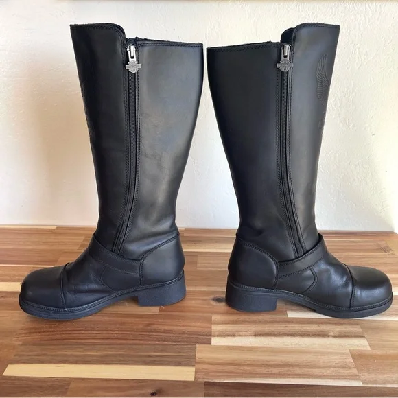 Harley-Davison Women’s Hetcheson Black Leather Moto Riding Boots Sz 8